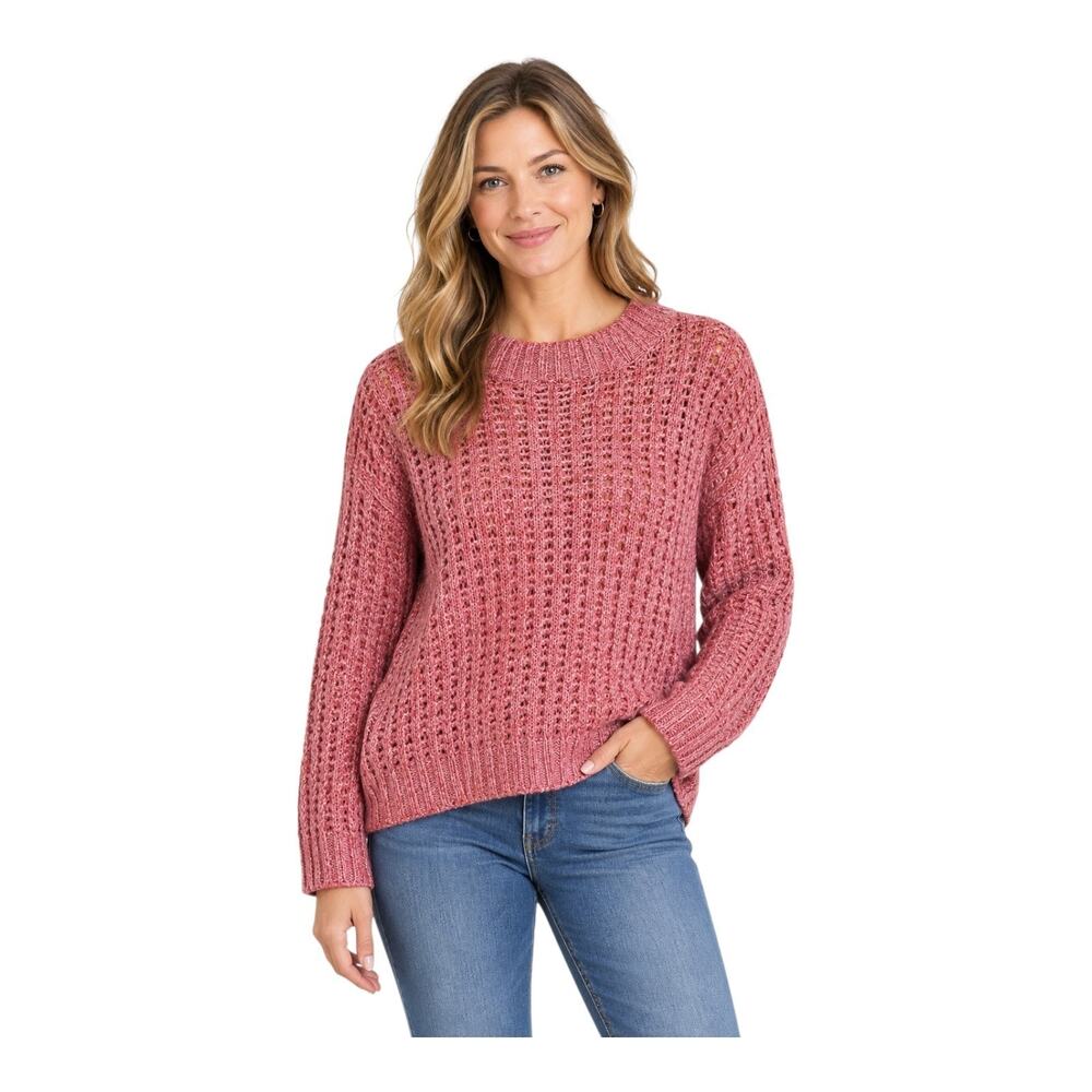 ANTHROPOLOGIE Field Flower Women L Sweater Coral Pink Textured Wool Acrylic 44"